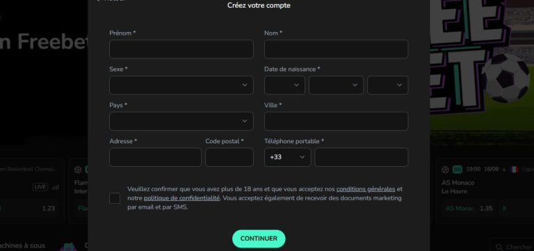 TikTak Bet Casino création compte