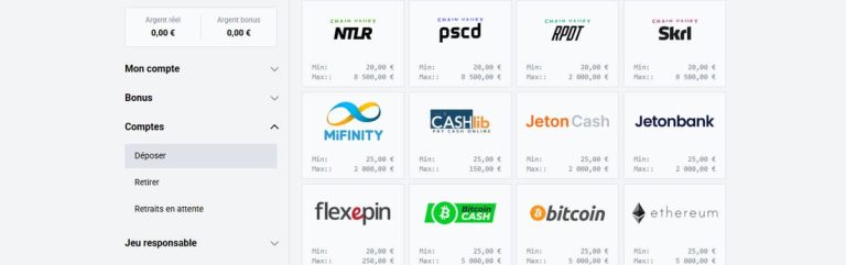 TikTak Bet Casino moyens paiement